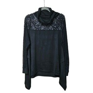 Womens 1X Prestigious Black Lace Longsleve Comfy Going Out/Career Shirt